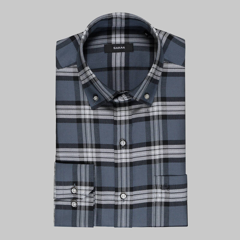 ELETA UZUN KOL KARELİ LACİVERT KLASİK GÖMLEK