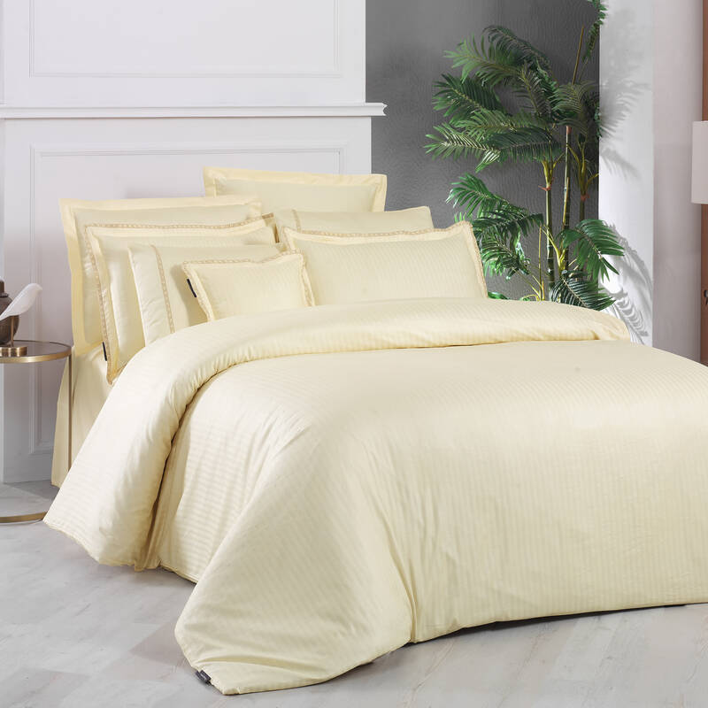 JACQUARD STRIPE TEK KİŞİLİK SARI NEVRESİM TAKIMI