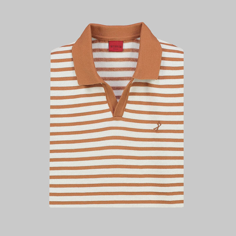 POLO YAKA KISA KOL ÇİZGİLİ BUZ MAVİSİ TRİKO