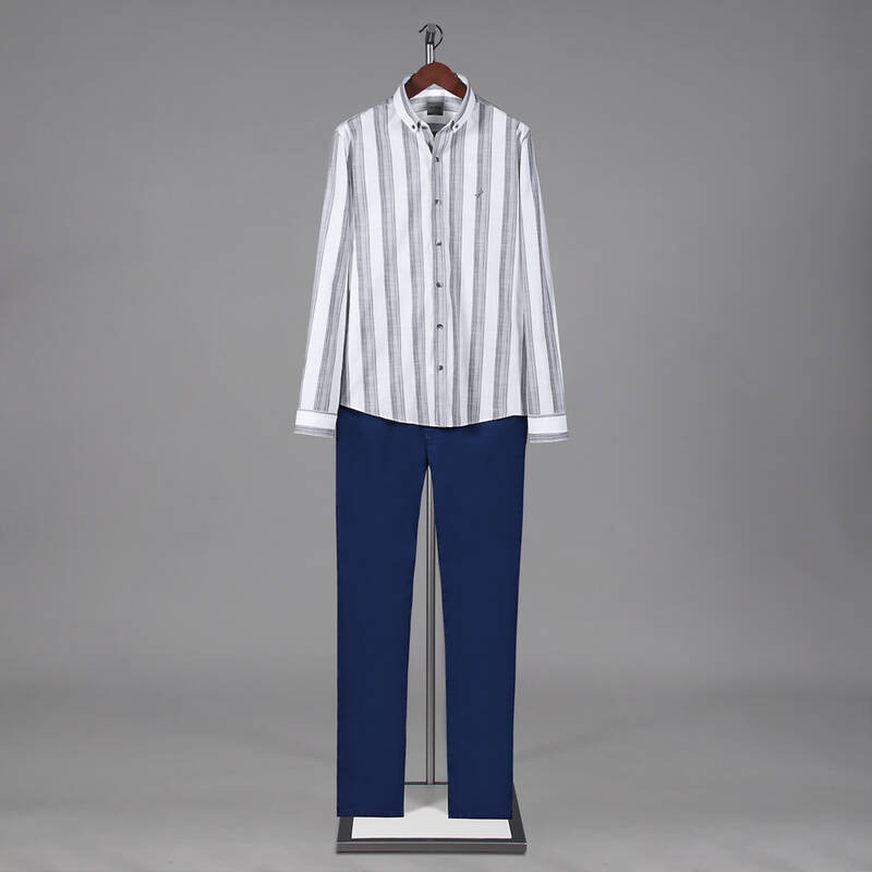 GOIAS ÇİZGİLİ MAVİ GÖMLEK