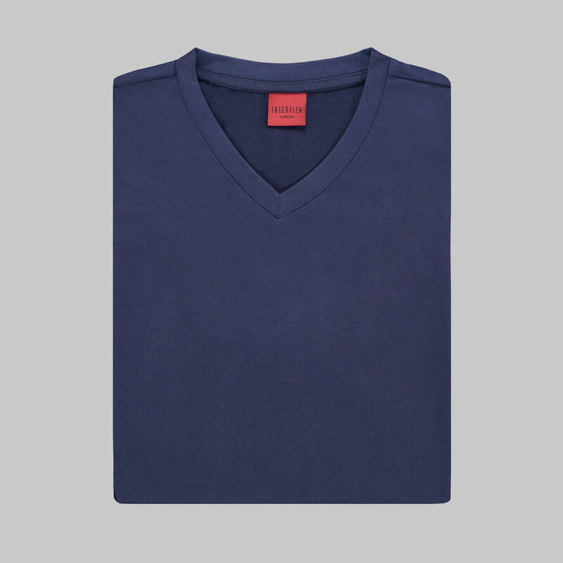 INTERVIEW V YAKA LACİVERT T-SHIRT