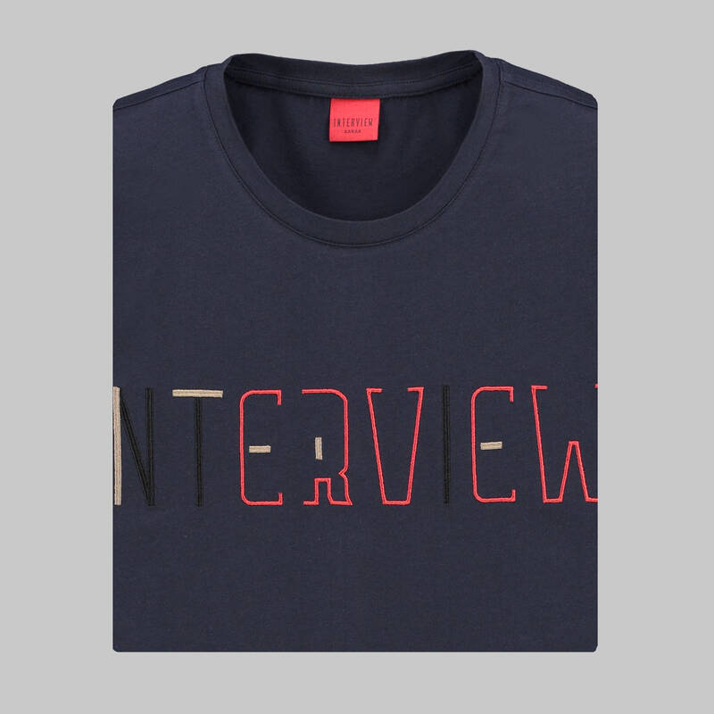 INTERVIEW BİSİKLET YAKA BASKILI LACİVERTT-SHIRT