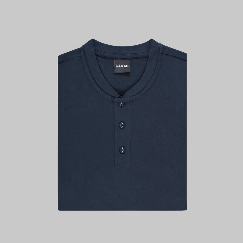 SARAR DÜĞMELİ YAKA LACİVERT TİŞÖRT
