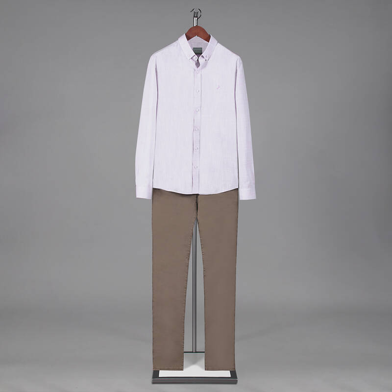 GOIAS UZUN KOL PAMUK KETEN LİLA GÖMLEK