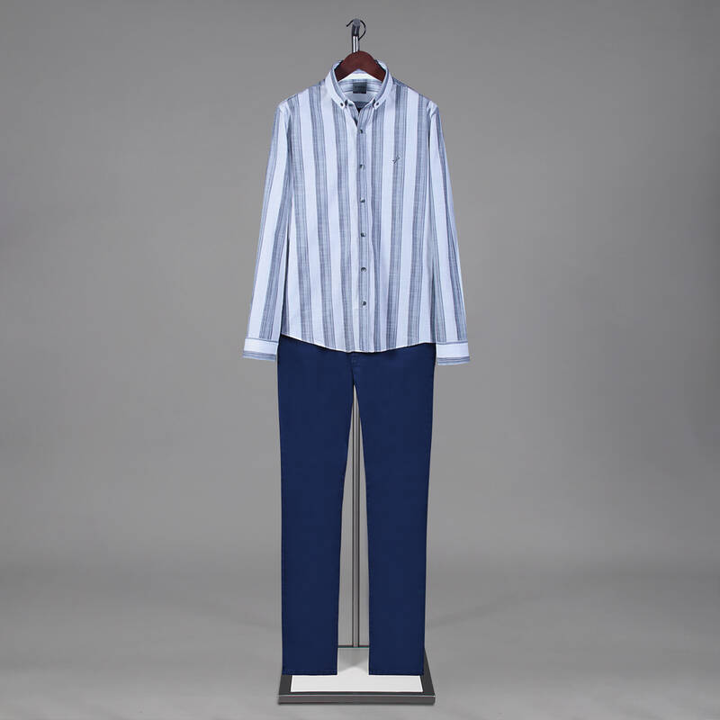 GOIAS ÇİZGİLİ MAVİ GÖMLEK