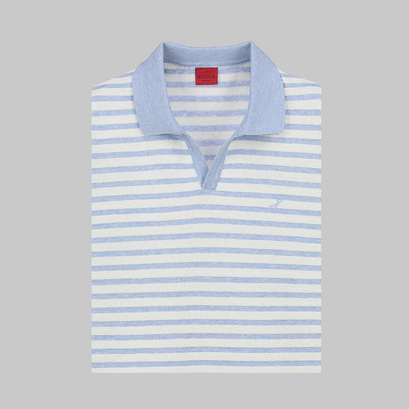 POLO YAKA KISA KOL ÇİZGİLİ BUZ MAVİSİ TRİKO