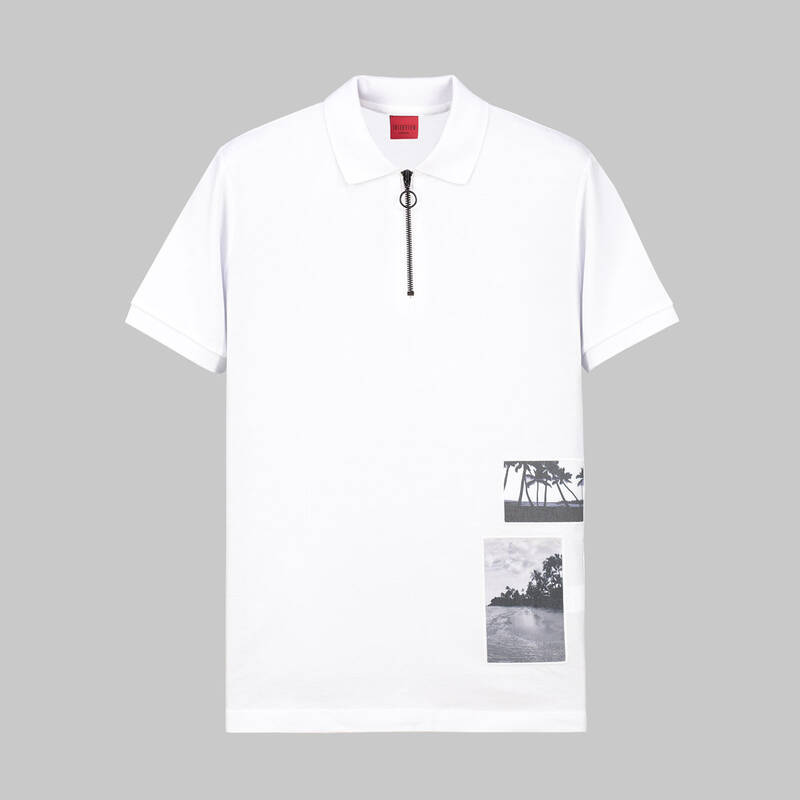 POLO YAKA BASKILI BEYAZ T-SHIRT