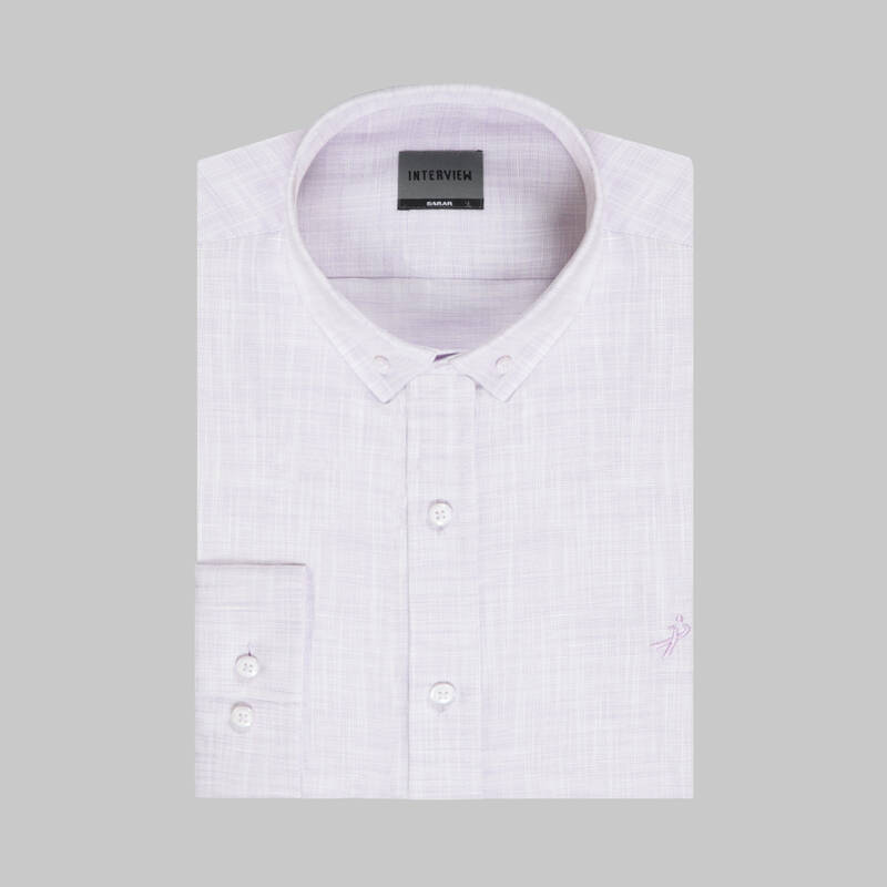 GOIAS UZUN KOL PAMUK KETEN LİLA GÖMLEK