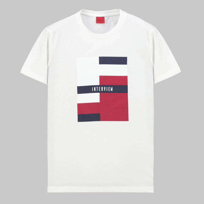 BEYAZ BİSİKLET YAKA BASKILI T-SHIRT