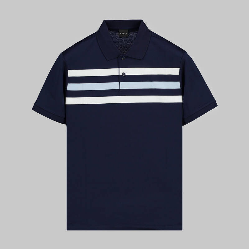 POLO YAKA ÖNÜ ÇİZGİLİ SİYAH TİŞÖRT