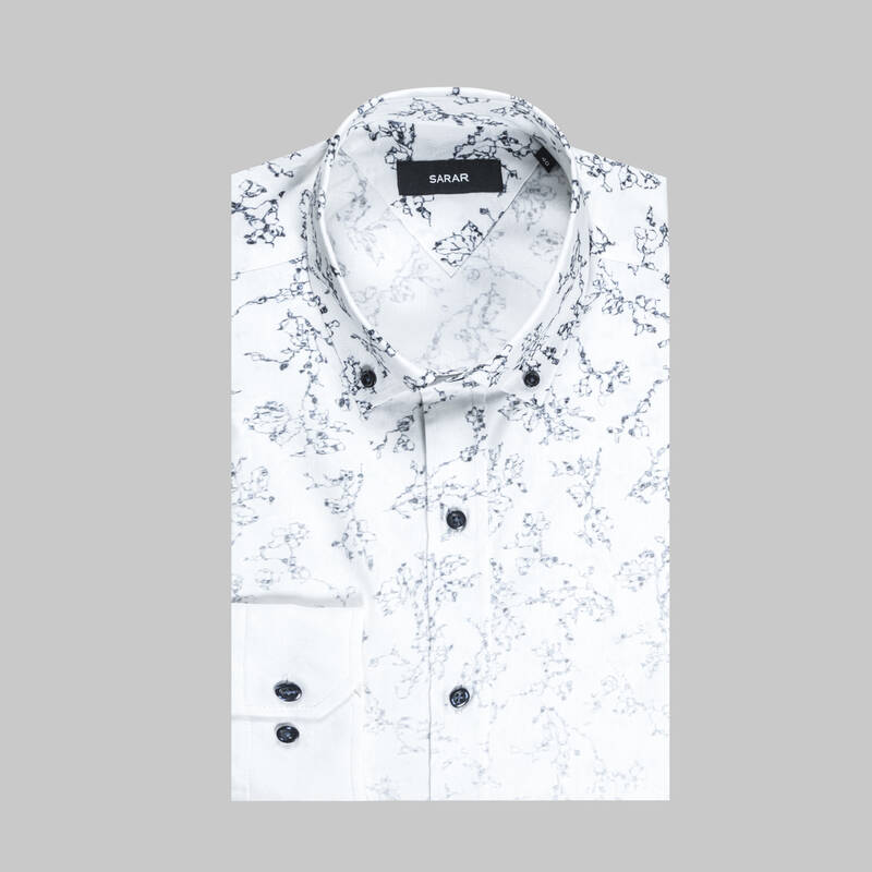 ELETA UZUN KOL DESENLİ SLİM LACİVERT GÖMLEK