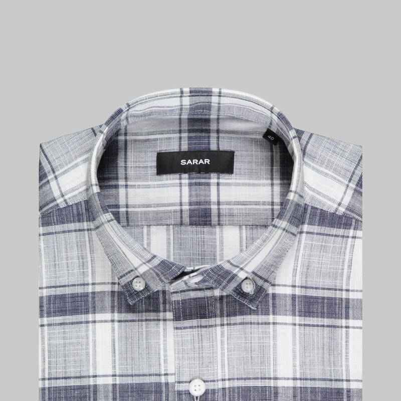 ELETA KISA KOLLU EKOSE LACİVERT GÖMLEK