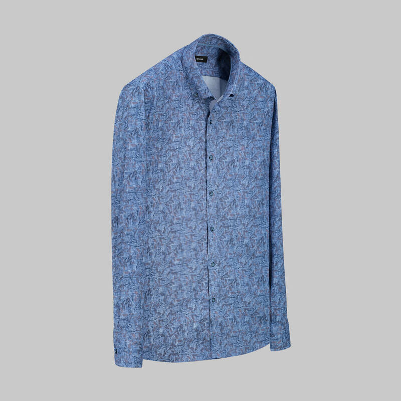 ELETA DESENLİ SLİM MAVİ GÖMLEK