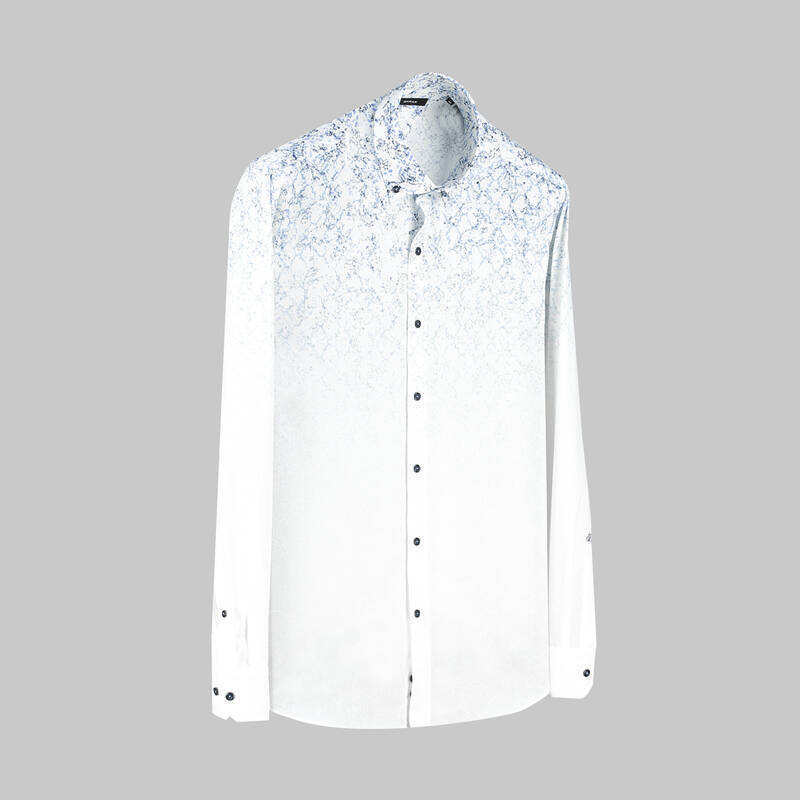 ELETA UZUN KOL DESENLİ SLİM MAVİ GÖMLEK