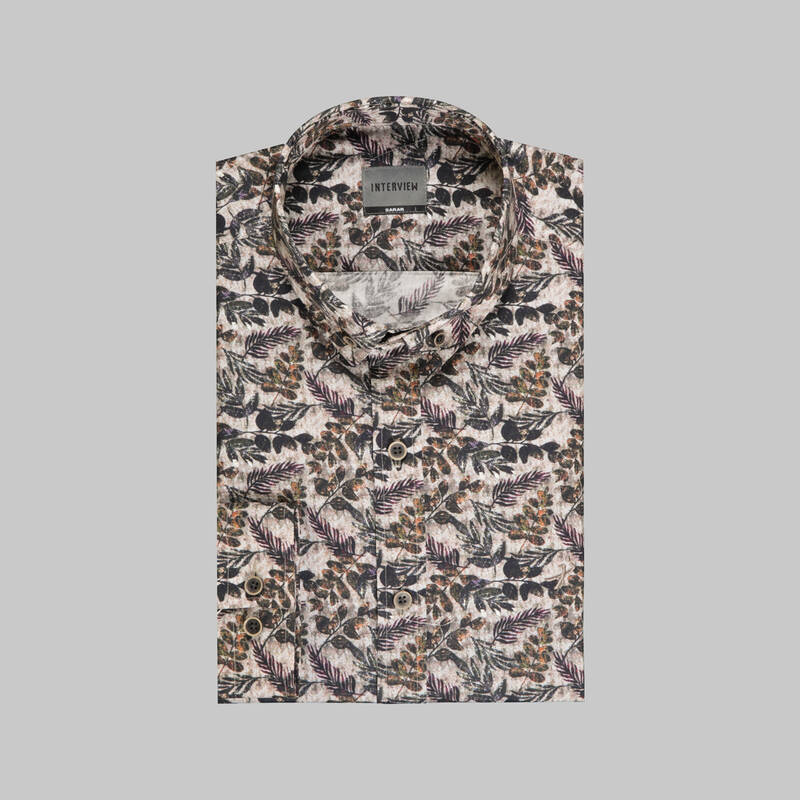 UZUN KOL KAHVERENGİ GOIAS DESENLİ GÖMLEK