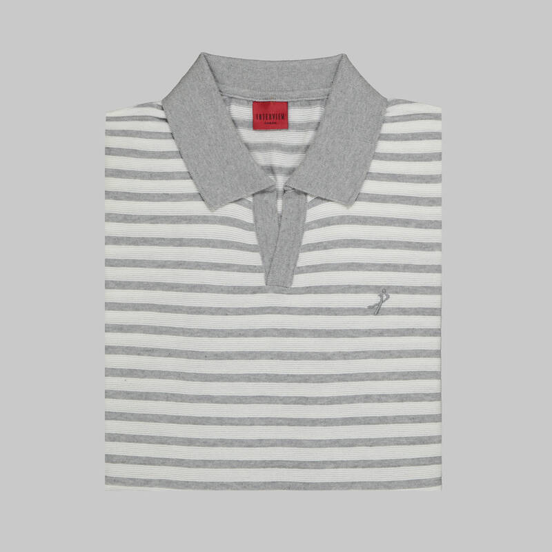 POLO YAKA KISA KOL ÇİZGİLİ BUZ MAVİSİ TRİKO