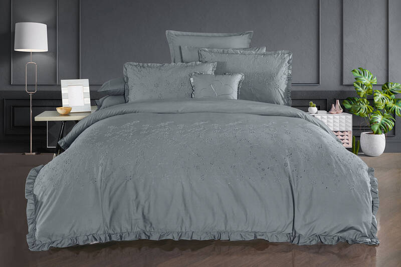 PESTE PERCALE GRİ KING SIZE NEVRESİM TAKIMI