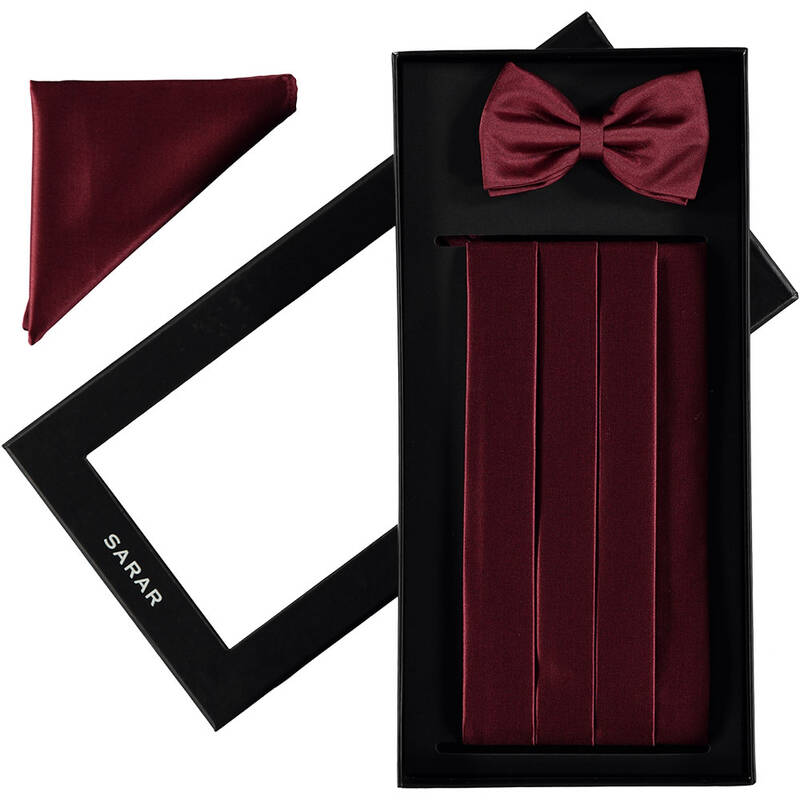 ERKEK KUŞAK-PAPYON-MENDİL SET BORDO