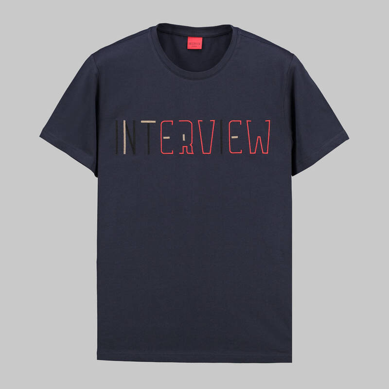 INTERVIEW BİSİKLET YAKA BASKILI LACİVERTT-SHIRT