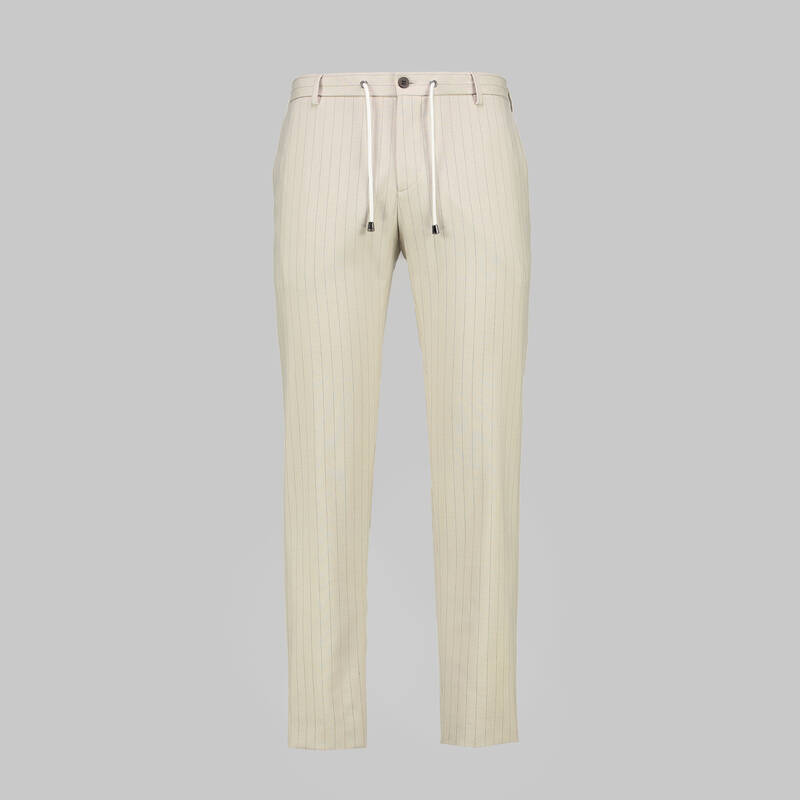 ELY BELİ BAĞCIKLI ÇİZGİLİ BEJ PANTOLON