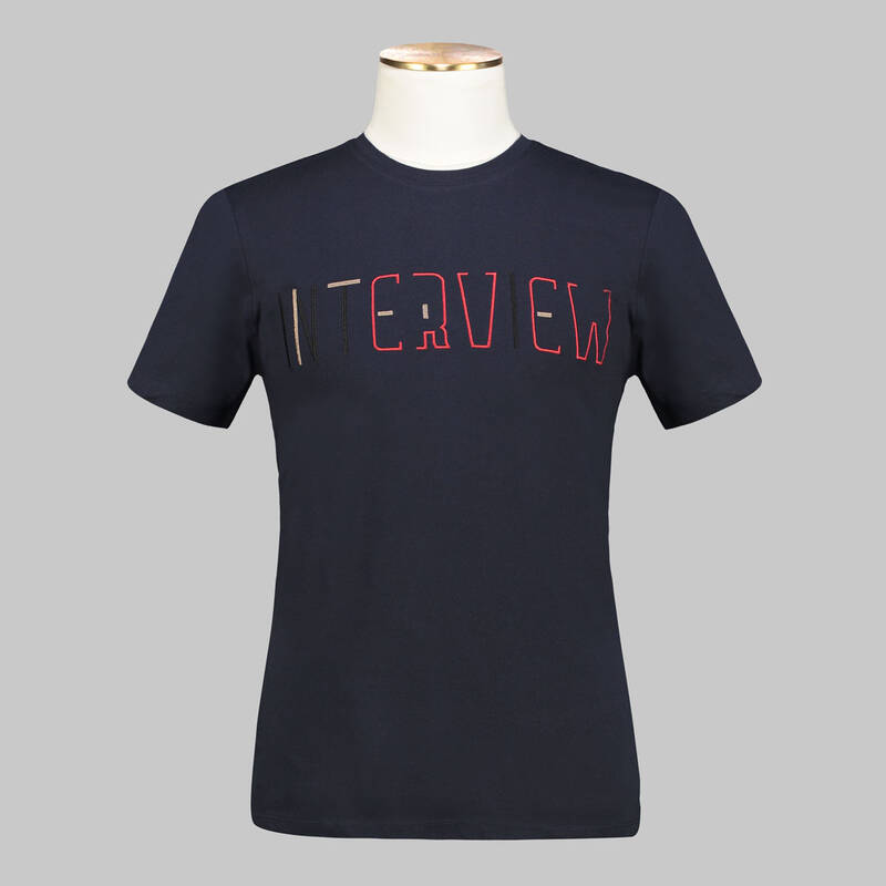 INTERVIEW BİSİKLET YAKA BASKILI LACİVERTT-SHIRT