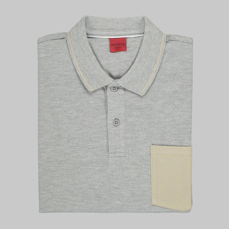 POLO YAKA CEPLİ GRİ T-SHIRT