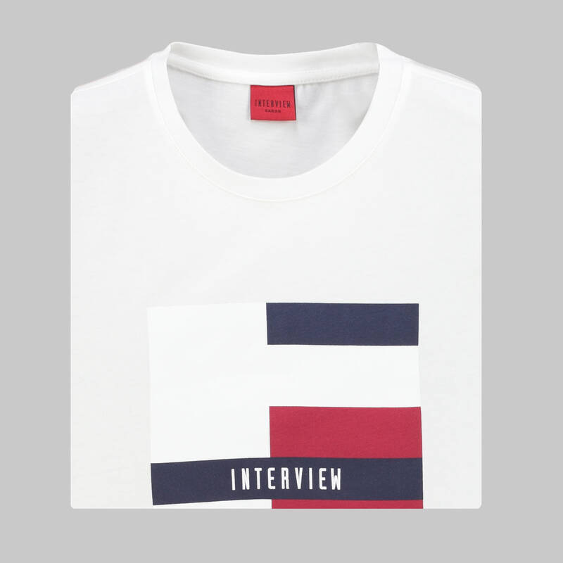 BEYAZ BİSİKLET YAKA BASKILI T-SHIRT