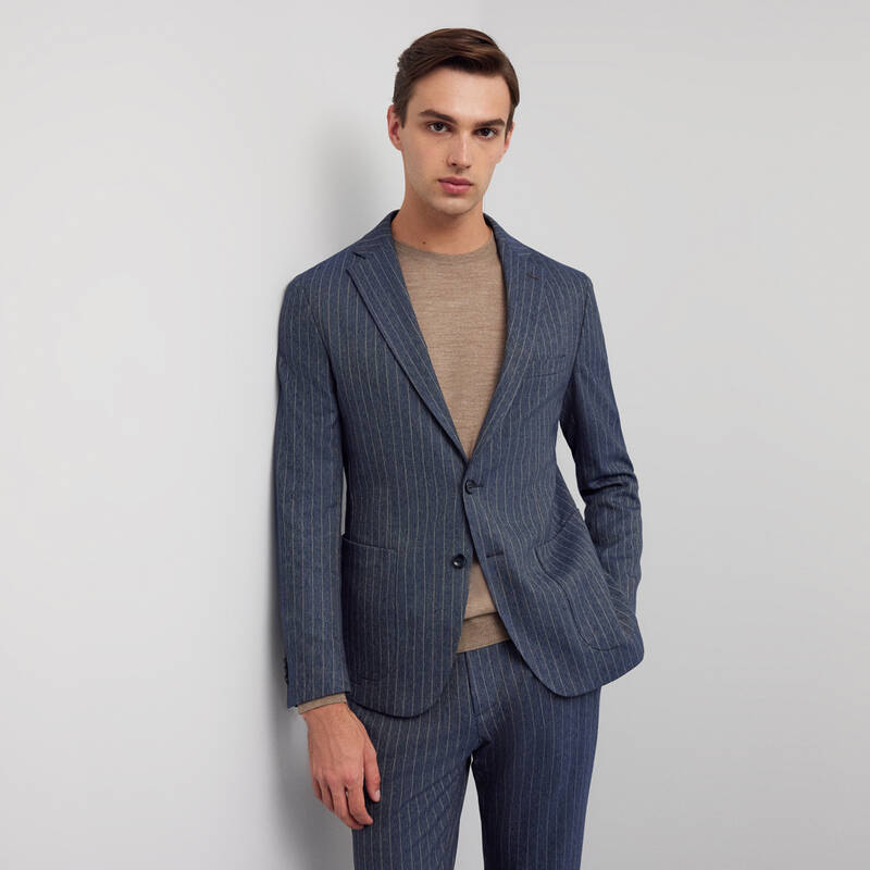 MATTEO ÇİZGİLİ İNDİGO MAVİ CEKET