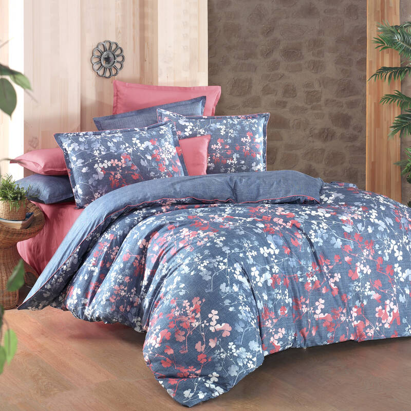 ENOLA FANCY POPLIN MAVİ ÇİFT KİŞİLİK NEVRESİM TAKIMI