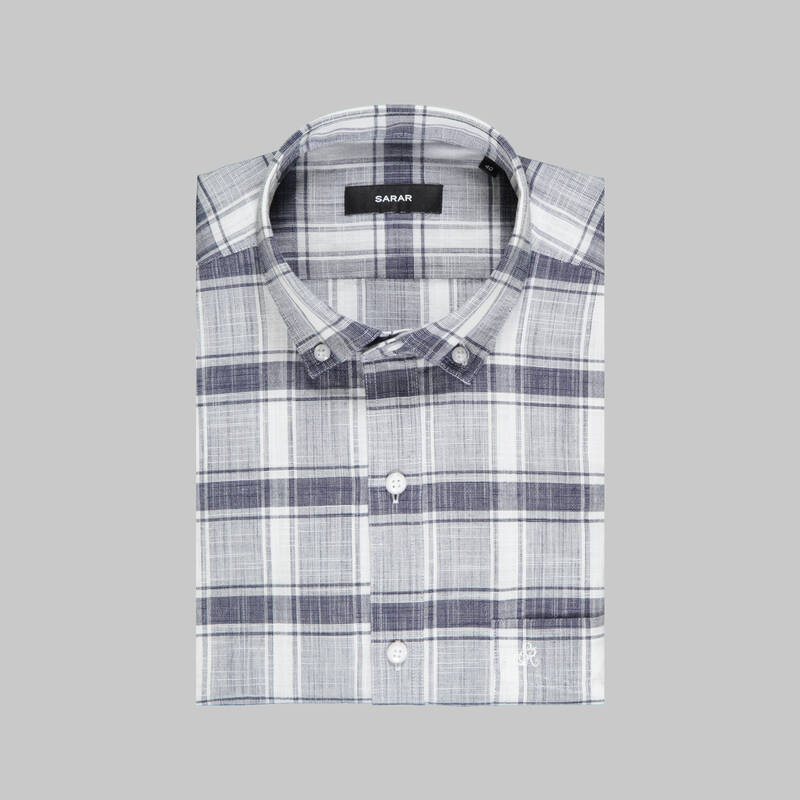 ELETA KISA KOLLU EKOSE LACİVERT GÖMLEK