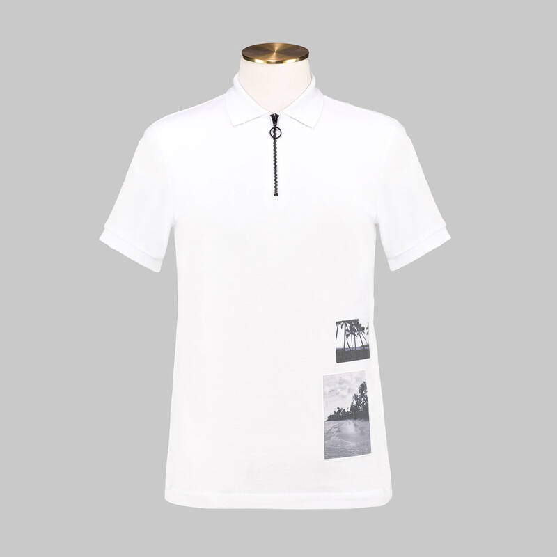 POLO YAKA BASKILI BEYAZ T-SHIRT