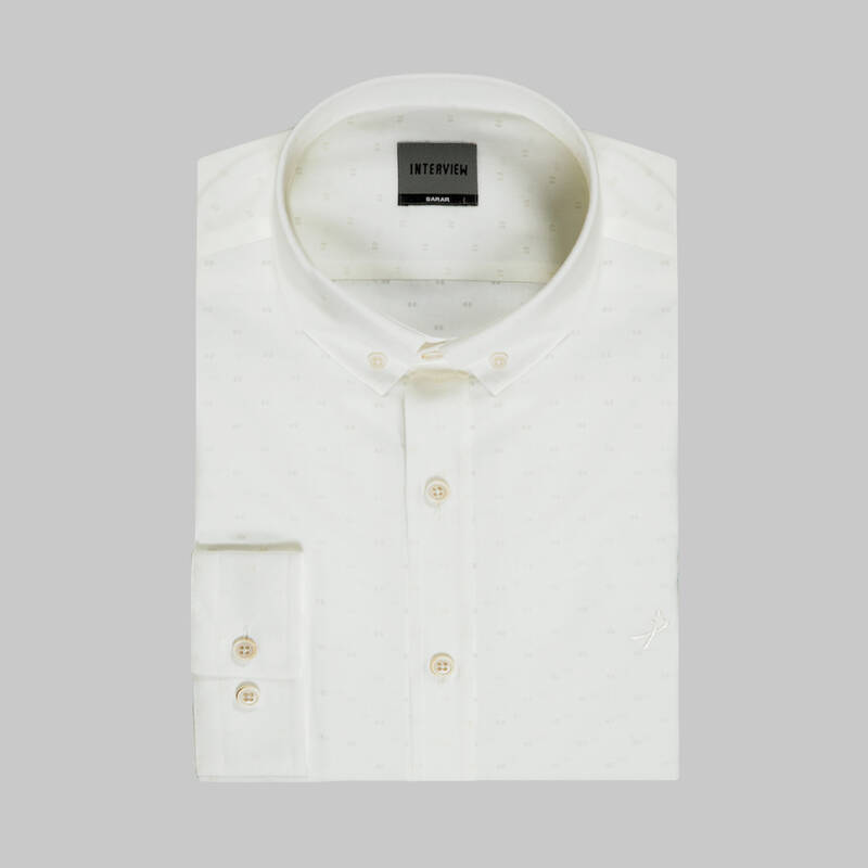 GOİAS MİNİMAL DESENLİ SLİM FİT EKRU GÖMLEK
