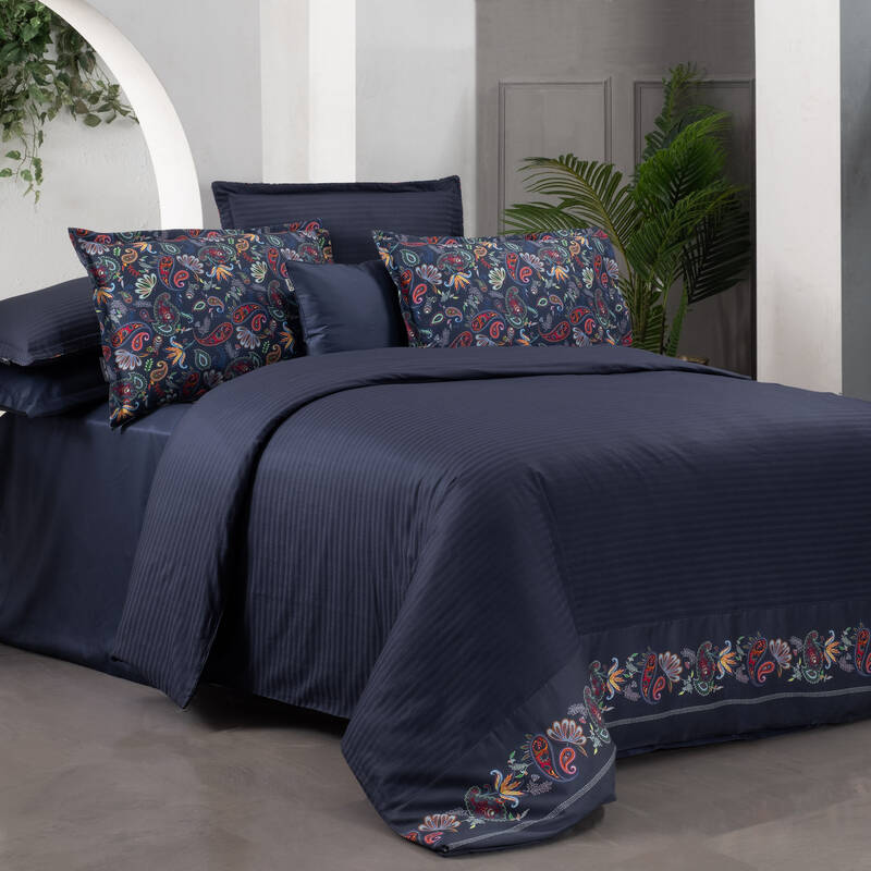 TIROL SATEN ÇİFT KİŞİLİK LACİVERT NEVRESİM TAKIMI