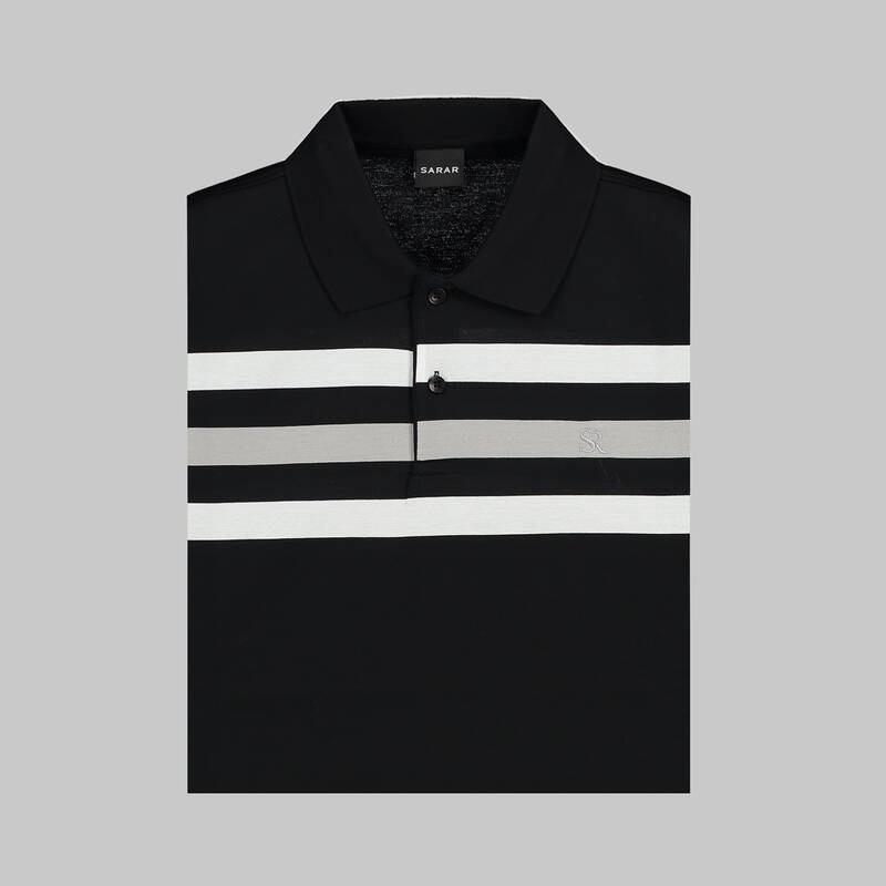 POLO YAKA ÖNÜ ÇİZGİLİ SİYAH TİŞÖRT
