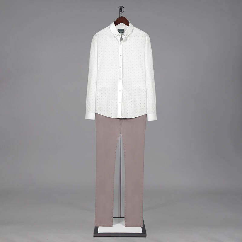 GOİAS MİNİMAL DESENLİ SLİM FİT EKRU GÖMLEK