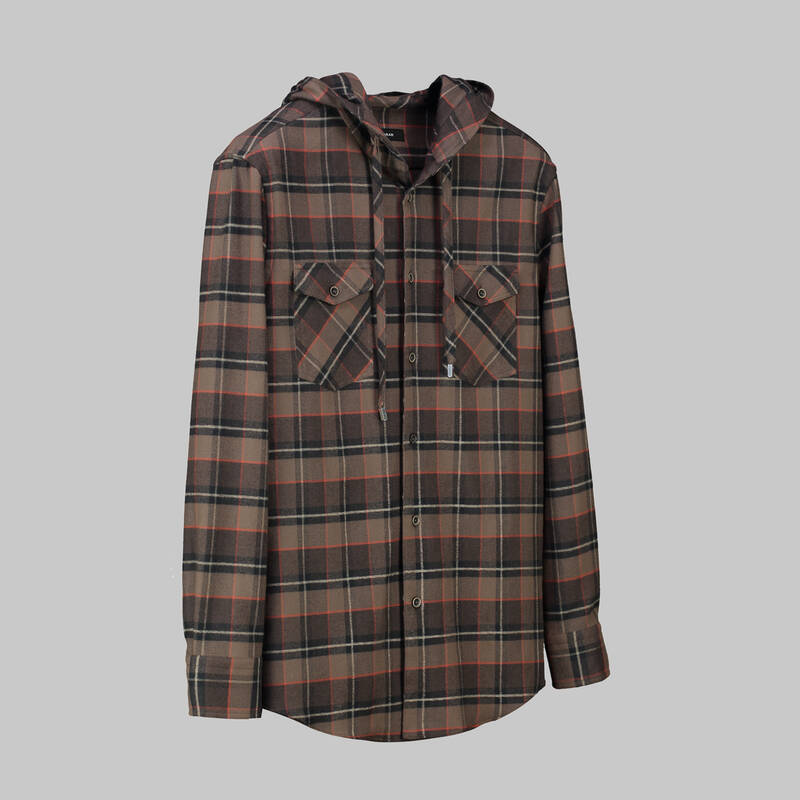 NORA KAPÜŞONLU KARELİ KAHVERENGİ GÖMLEK