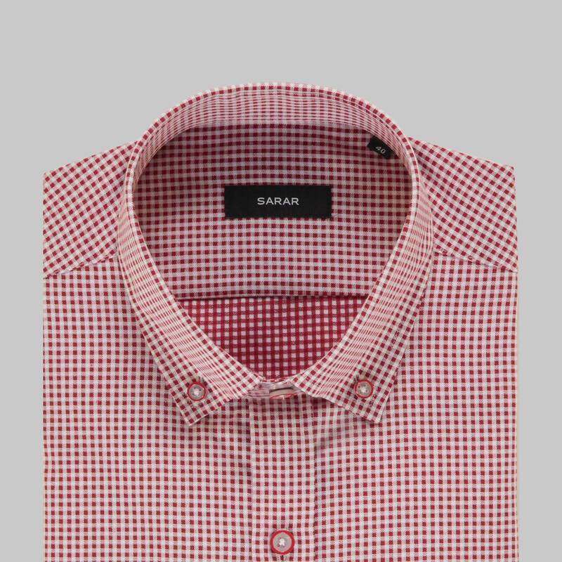 ELETA SLIMEO KARELİ KIRMIZI GÖMLEK