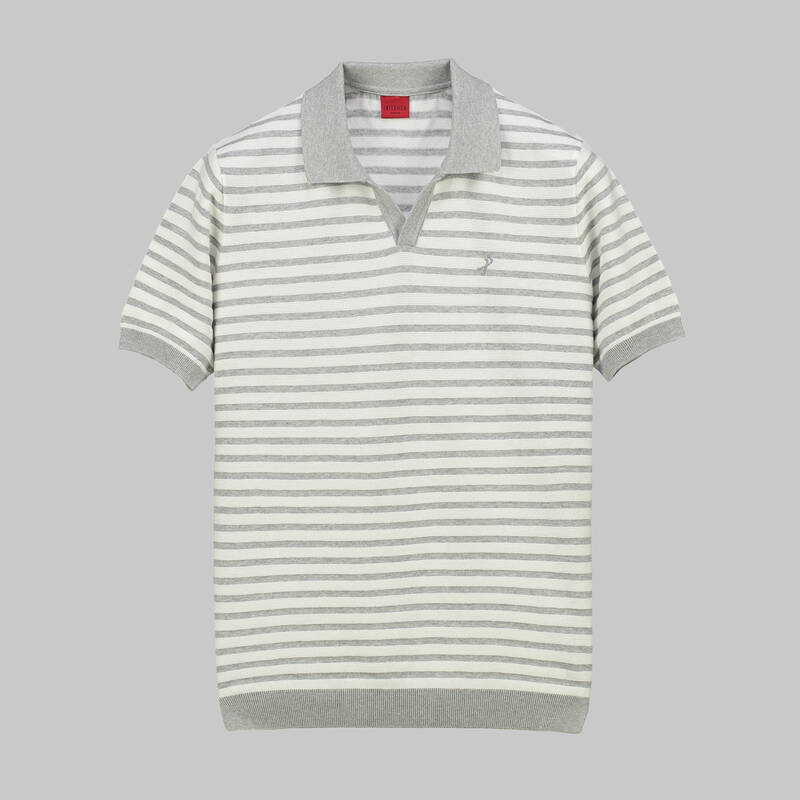 POLO YAKA KISA KOL ÇİZGİLİ BUZ MAVİSİ TRİKO