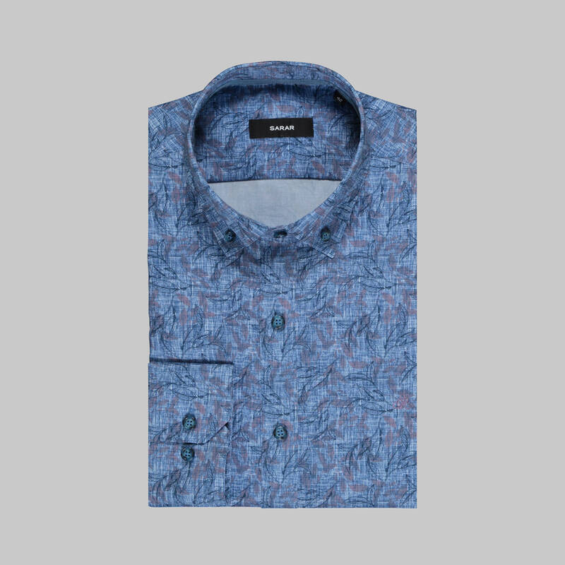 ELETA DESENLİ SLİM MAVİ GÖMLEK