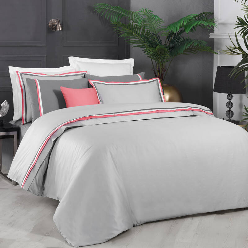 MINSK SATEN KING SIZE GRİ PEMBE NEVRESİM TAKIMI