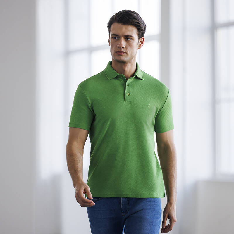 POLO YAKA PETEK DESENLİ YEŞİL TİŞÖRT