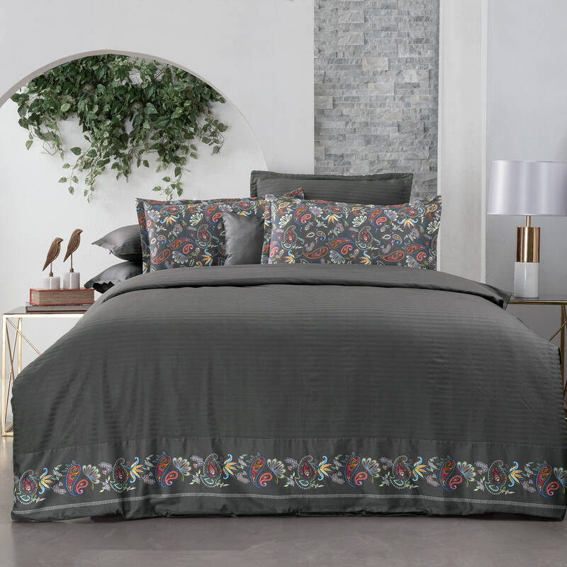 TIROL SATEN KING SIZE GRİ NEVRESİM TAKIMI