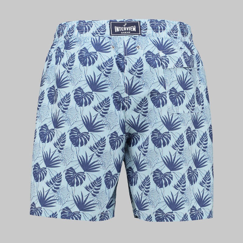 VILE YAPRAK DESENLİ DENİZ ŞORTU MAVİ