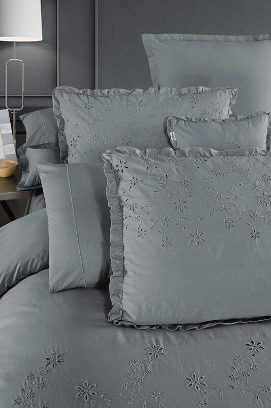 PESTE PERCALE GRİ KING SIZE NEVRESİM TAKIMI