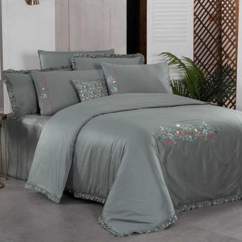 NITRA SATEN KING SIZE GRİ NEVRESİM TAKIMI