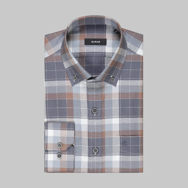 ELETA GRİ UZUN KOL KARELİ GÖMLEK