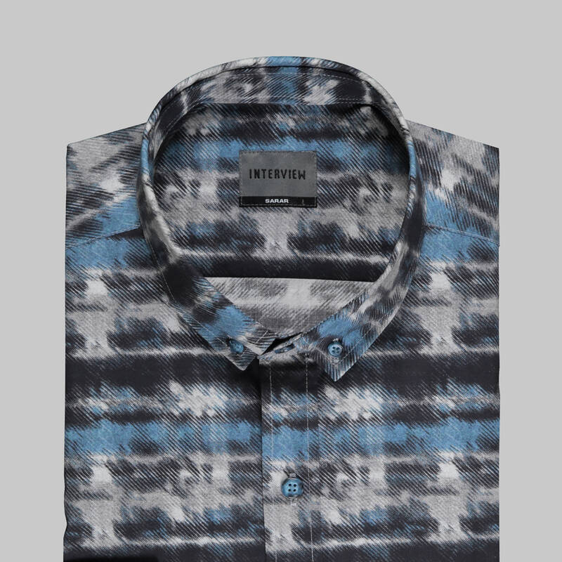 GOIAS UZUN KOL DESENLİ MAVİ FITTED GÖMLEK