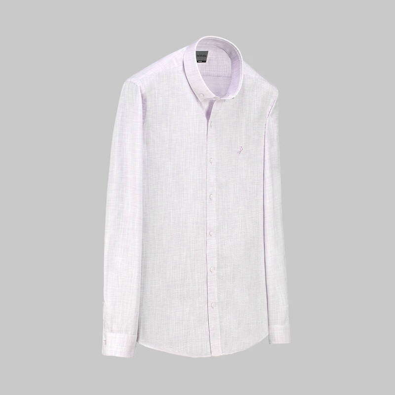 GOIAS UZUN KOL PAMUK KETEN LİLA GÖMLEK