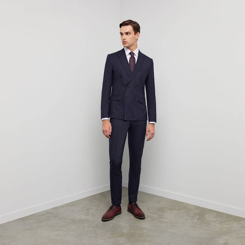 GOLDEN RESTA ÇİZGİLİ KRUVAZE KOYU LACİVERT TAKIM ELBİSE