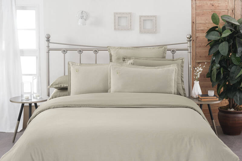 OLIVE ARMÜRLÜ KOYU BEJ ÇİFT KİŞİLİK NEVRESİM TAKIMI